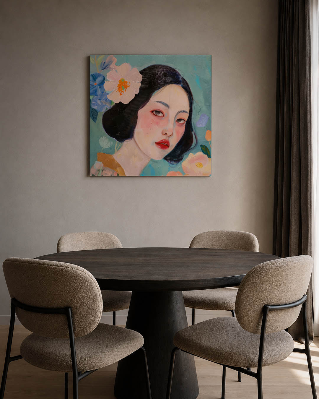 Vrouwelijk portret bloemen Kunstwerk