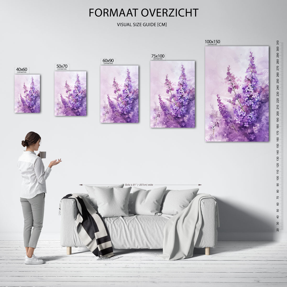 Bloemen in paarstinten Kunstwerk