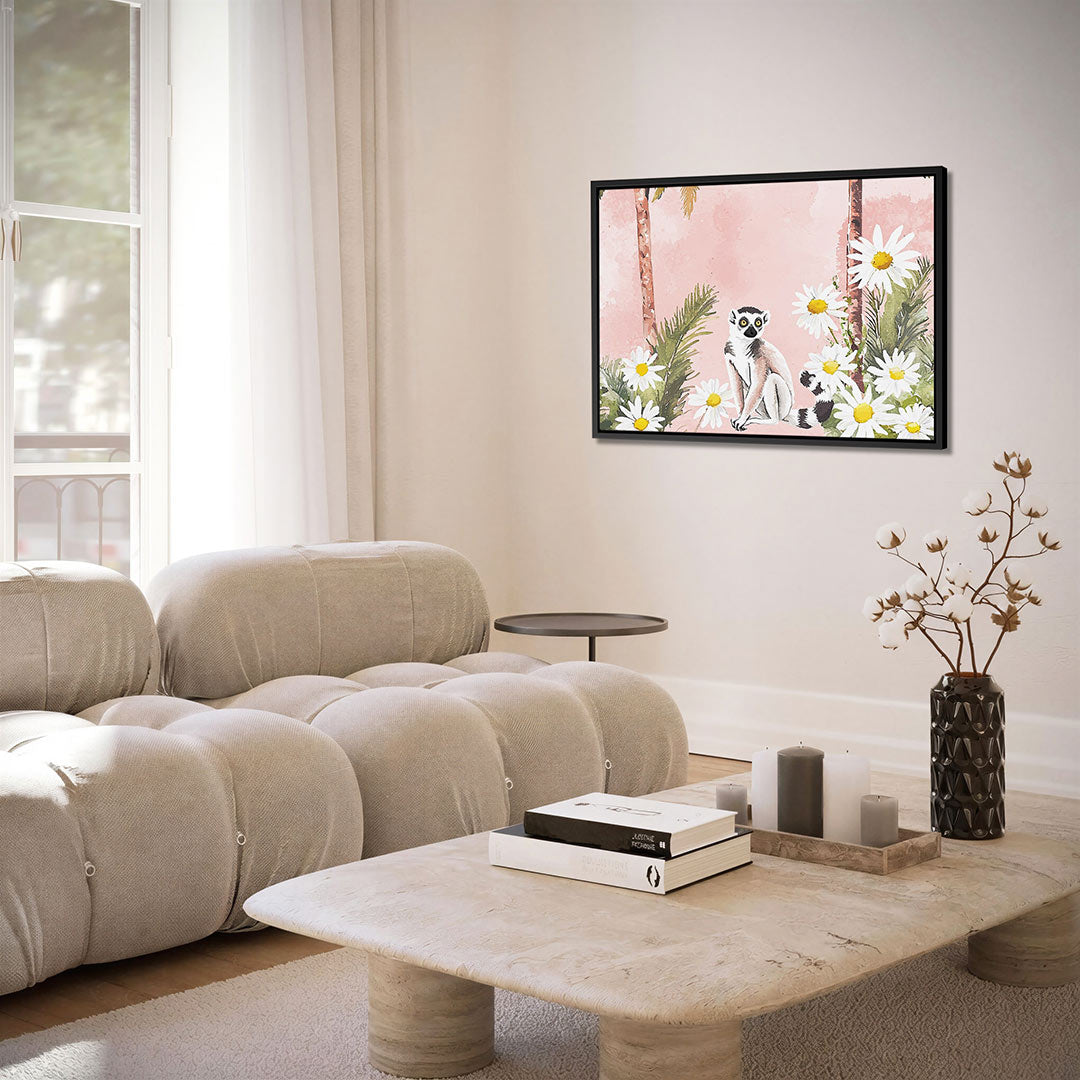 Lemur en bloemen Kunstwerk