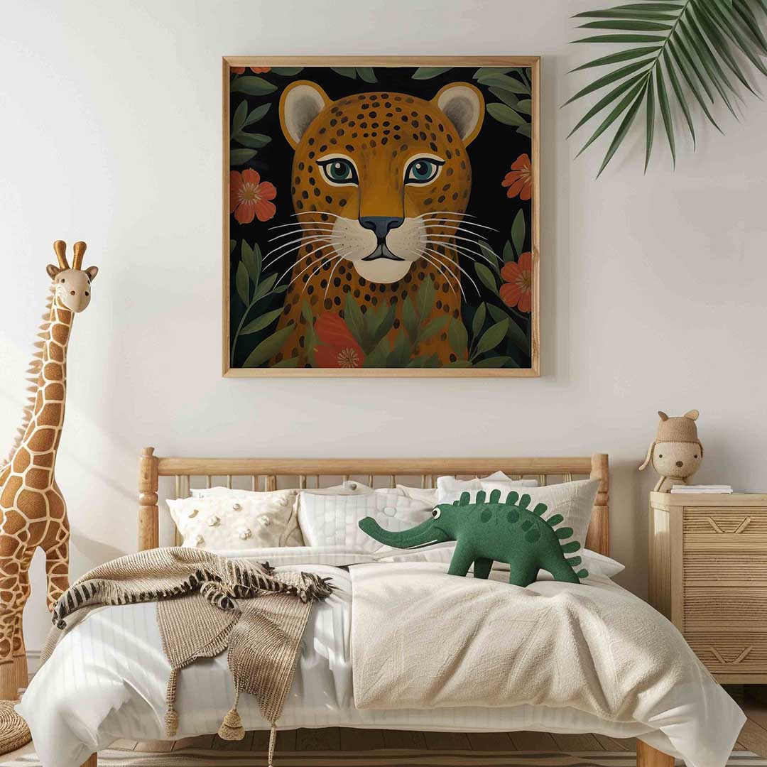 Luipaard met bloemen Poster