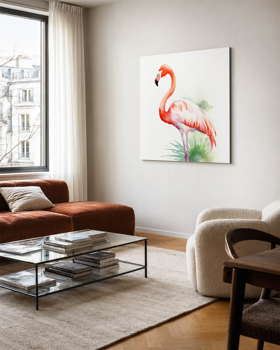 Flamingo in waterverf Kunstwerk