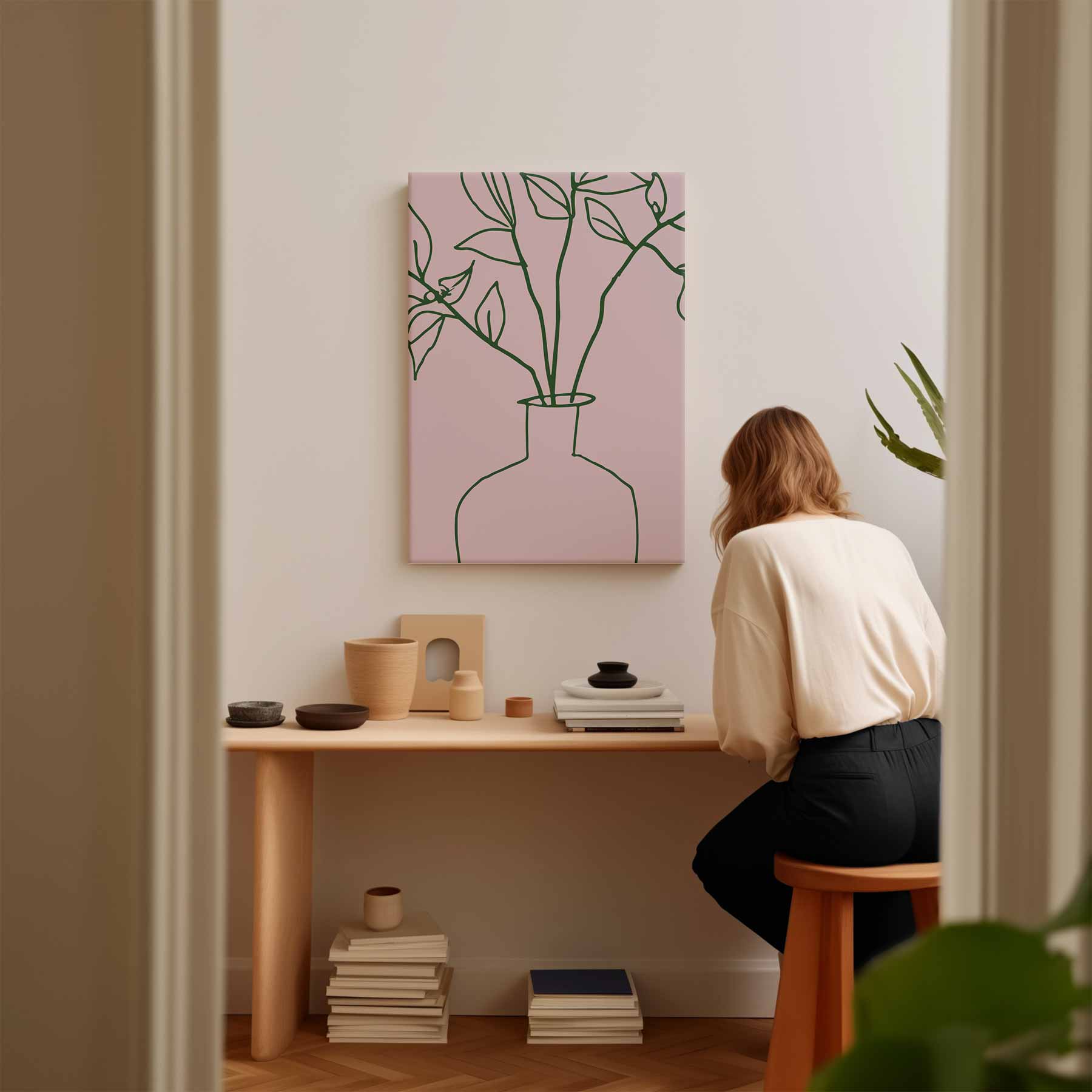 Simpele Botanical Vaas Illustratie Kunstwerk-canvas-dibond-plexiglas-wanddecoratie-WallArtistic