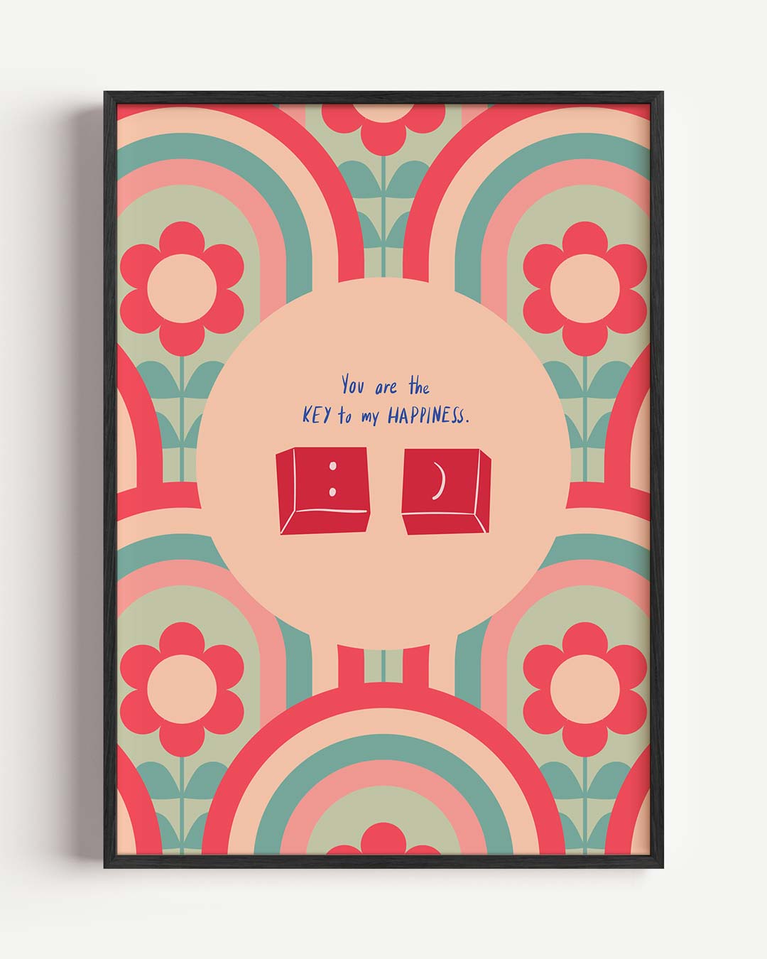 Retro Bloemen en Sleutel Poster-WallArtistic