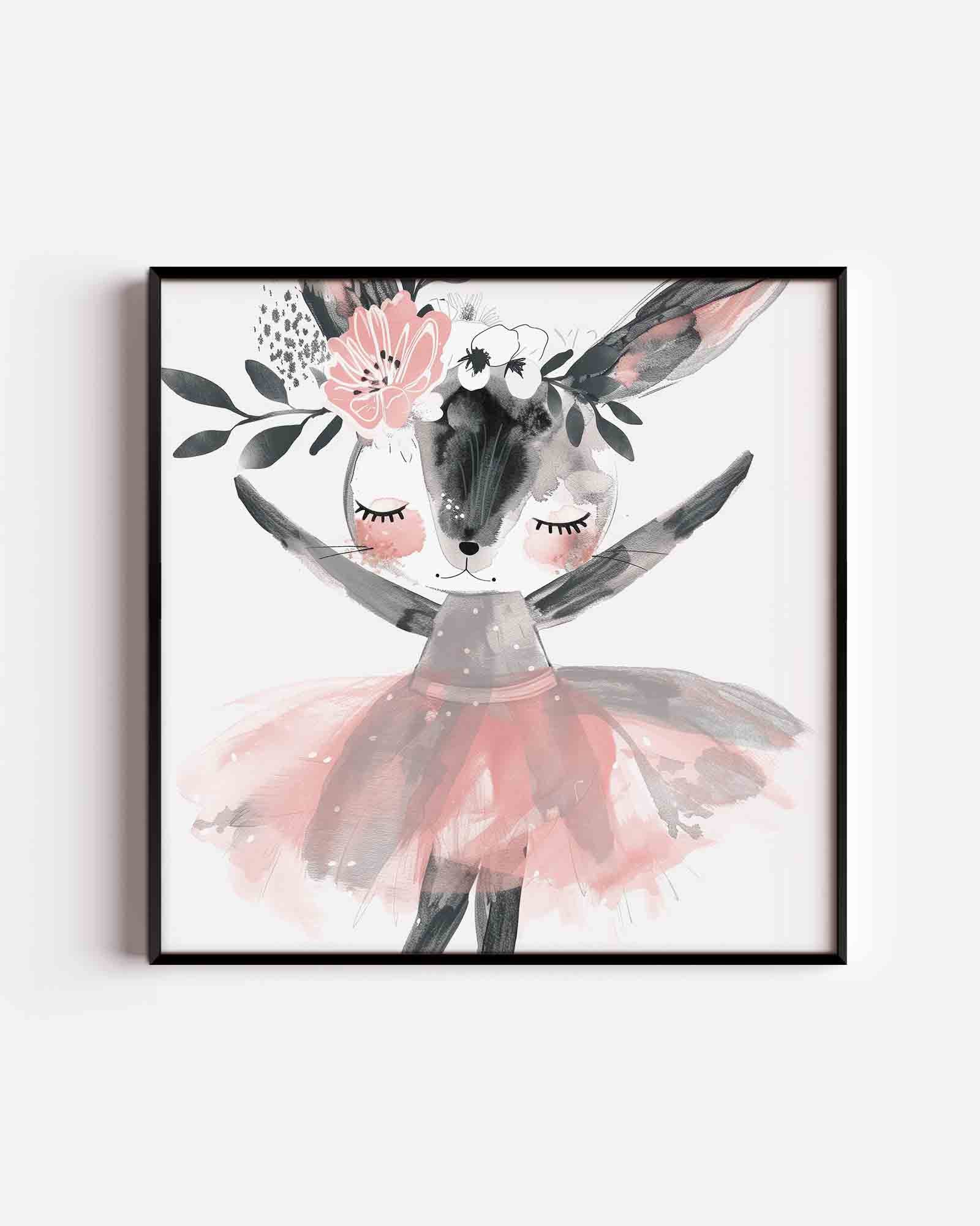 Dansende konijn met bloemen Poster
