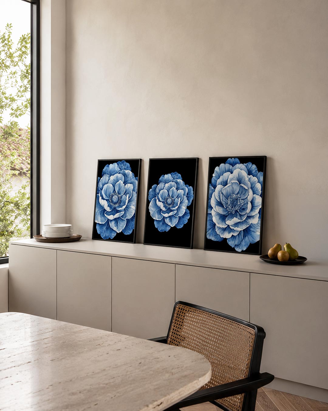 Bloemvormen in blauw Posterset