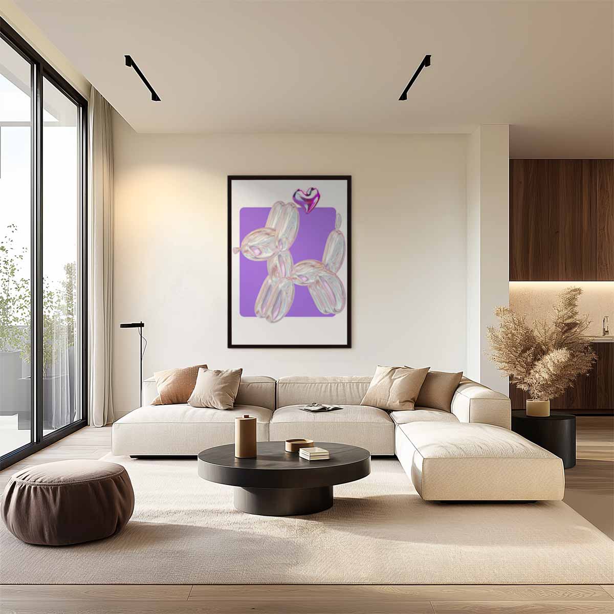 Speelse Ballonhond met Hartje Kunstwerk-canvas-dibond-plexiglas-wanddecoratie-WallArtistic
