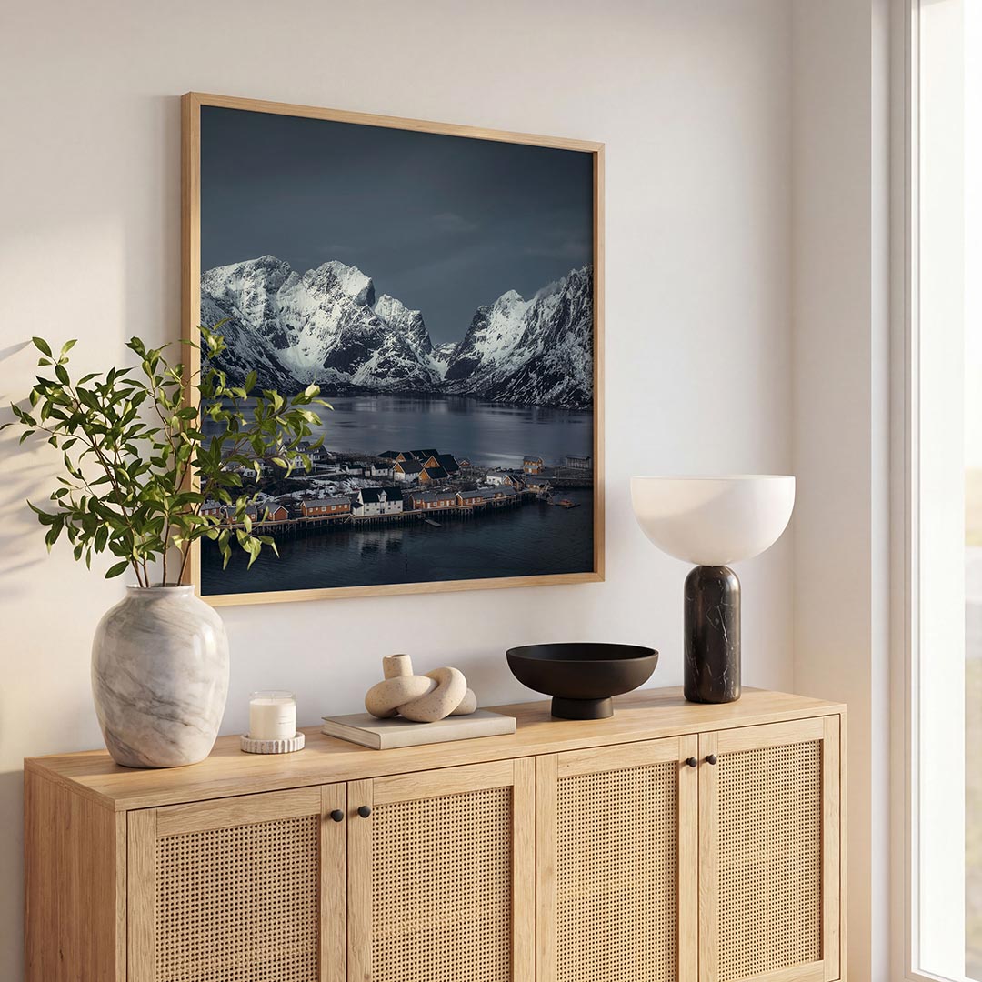 Berglandschap met dorp Poster