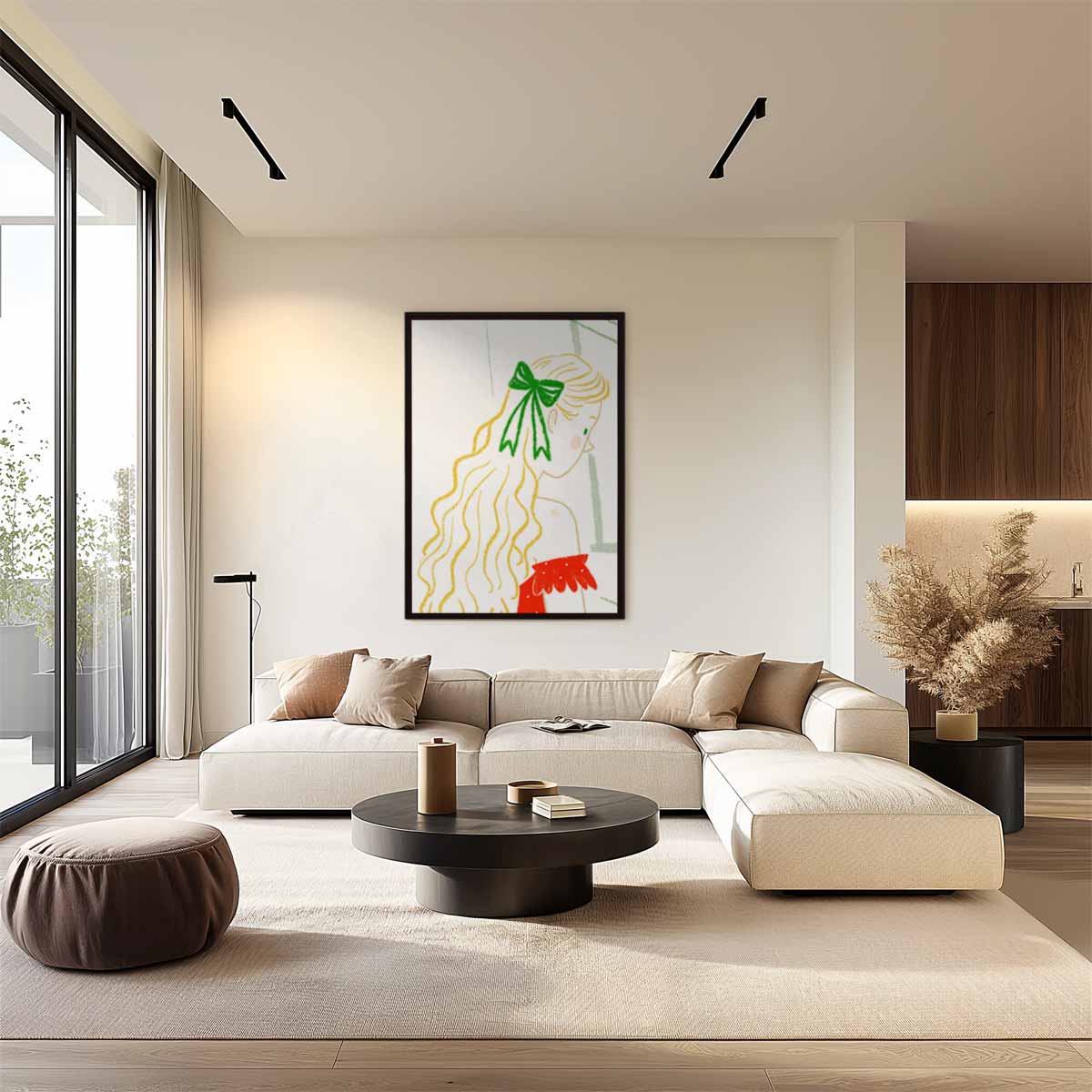 Meisje met Groene Strik Kunstwerk-canvas-dibond-plexiglas-wanddecoratie-WallArtistic