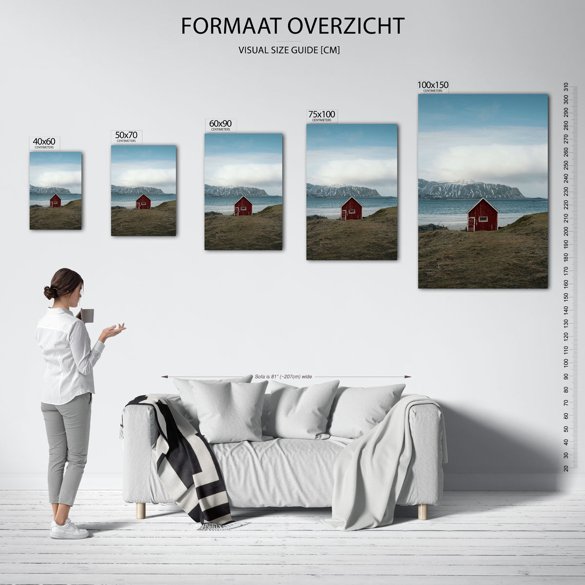 Rood huisje aan zee Kunstwerk