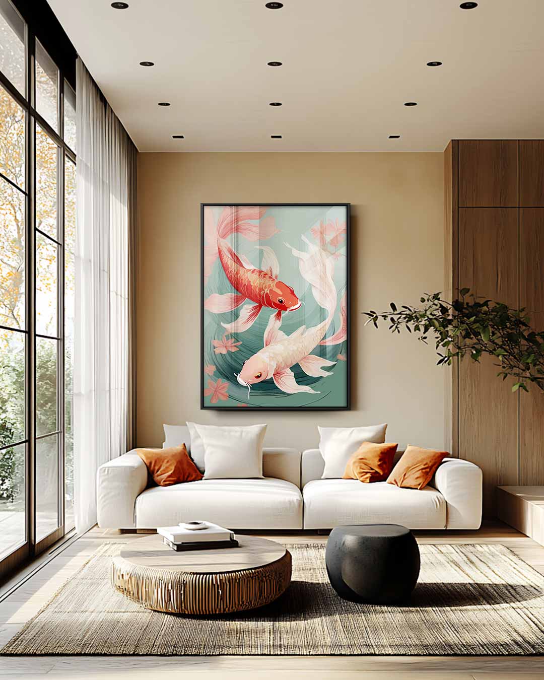 Vrolijke Koi-vissen op Rustige Rivier Kunstwerk-canvas-dibond-plexiglas-wanddecoratie-WallArtistic