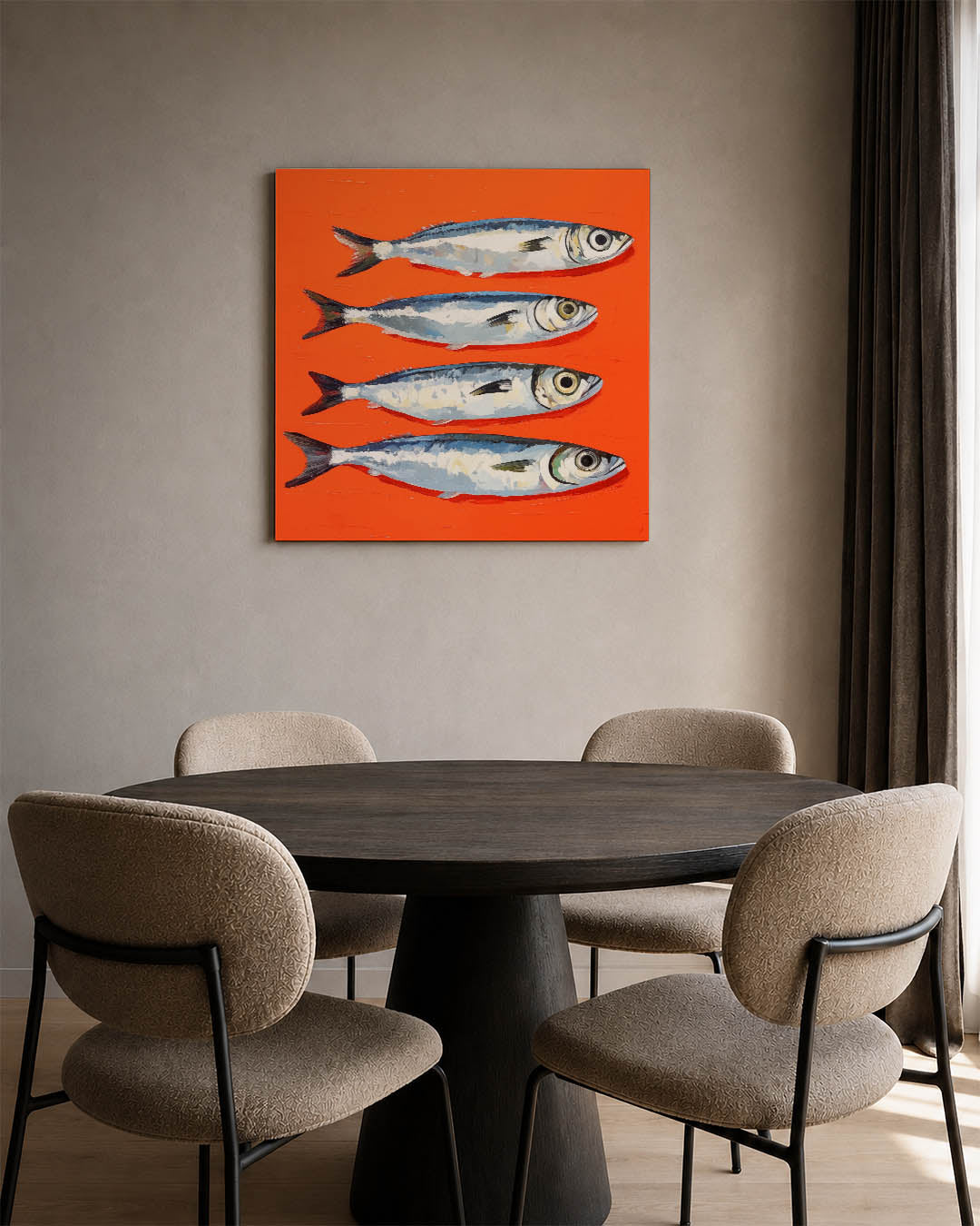 Vissen op fel oranje Kunstwerk