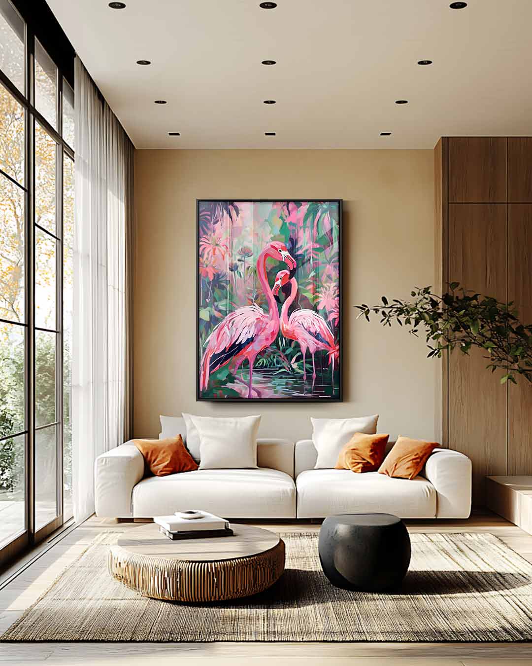 Flamingo Fantasie Kunstwerk-canvas-dibond-plexiglas-wanddecoratie-WallArtistic