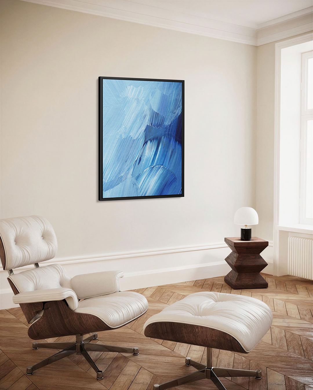 Dynamische blauwe borstels Kunstwerk