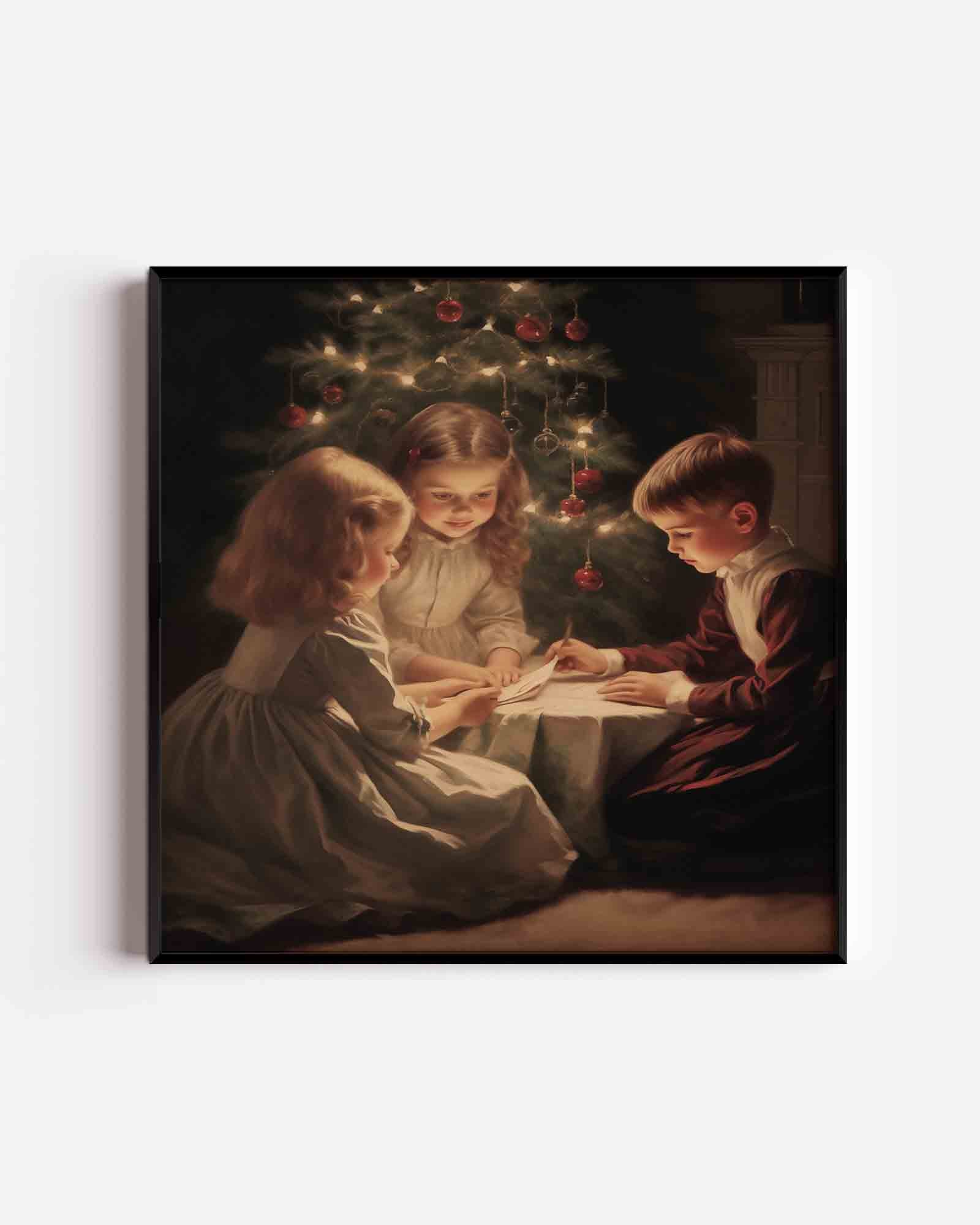 Kinderen bij kerstboom Poster
