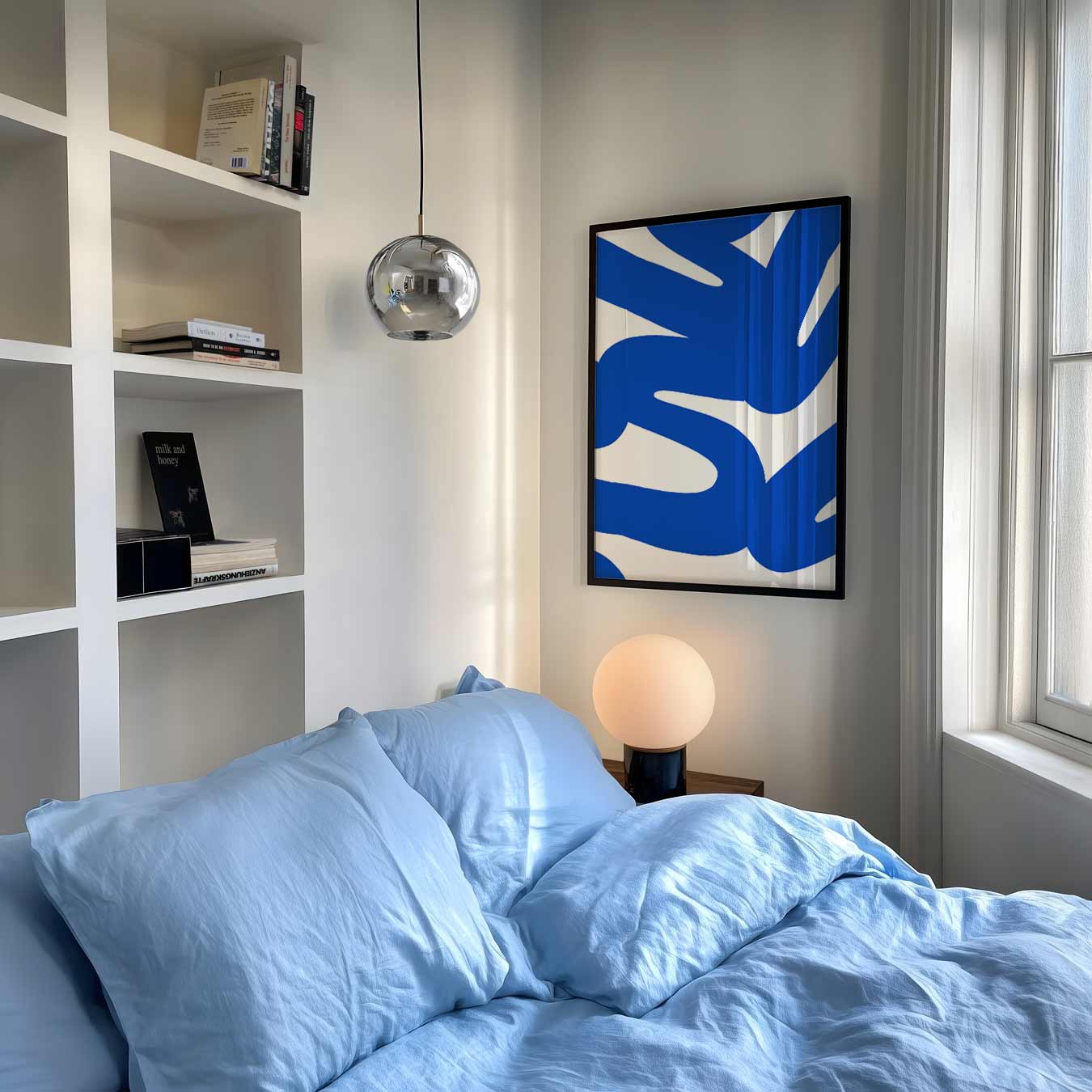 Abstracte Blauw-Witte Kunstposter-WallArtistic