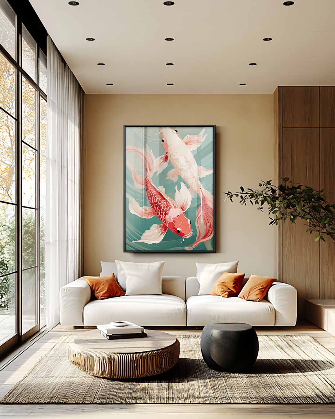 Dansende Koi Vissen Kunstwerk-canvas-dibond-plexiglas-wanddecoratie-WallArtistic