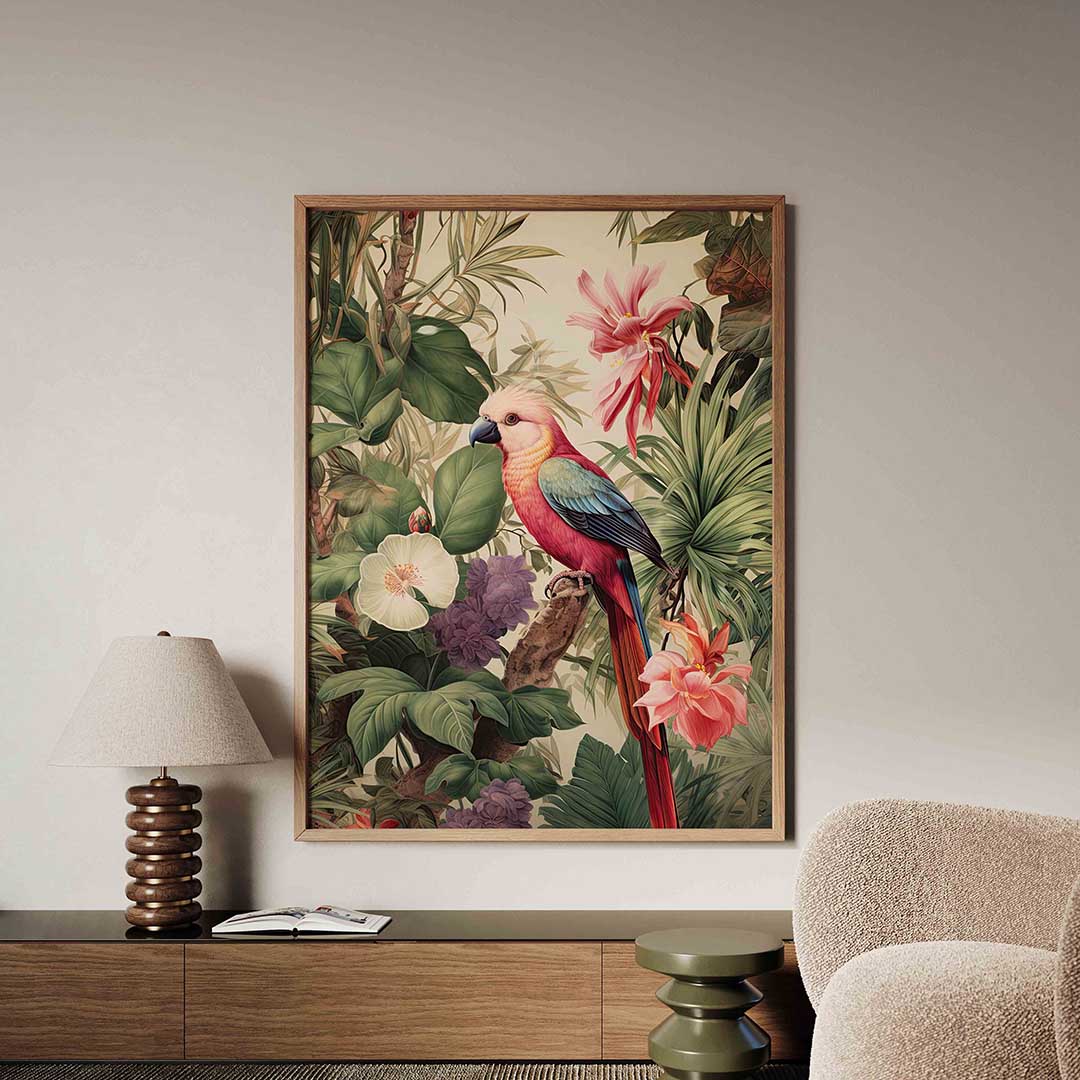 Papegaai en bloemen Poster