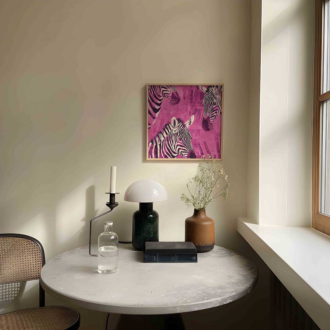 Zebra's op roze Poster