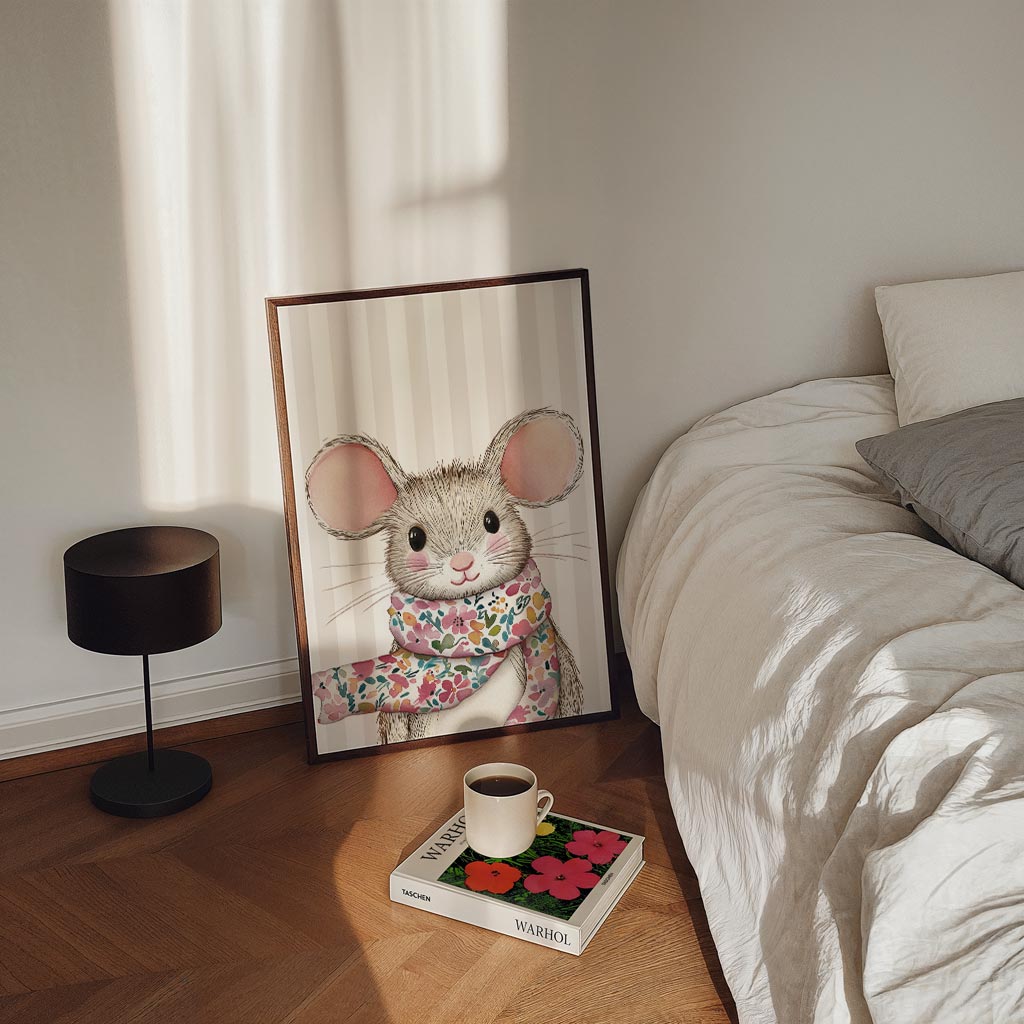 Schattige Muizenposter met Sjaal Poster-WallArtistic