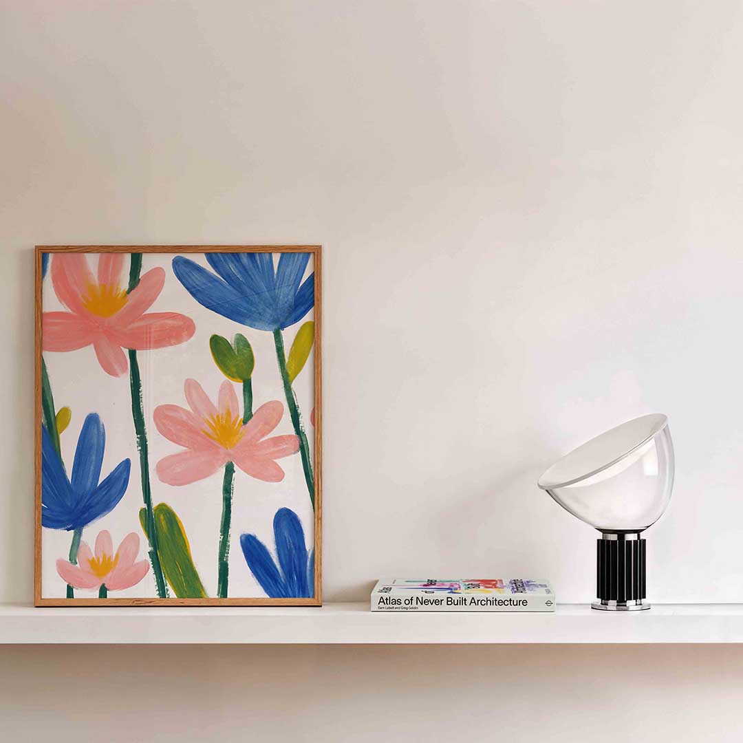 Bloemen in blauw en roze Poster