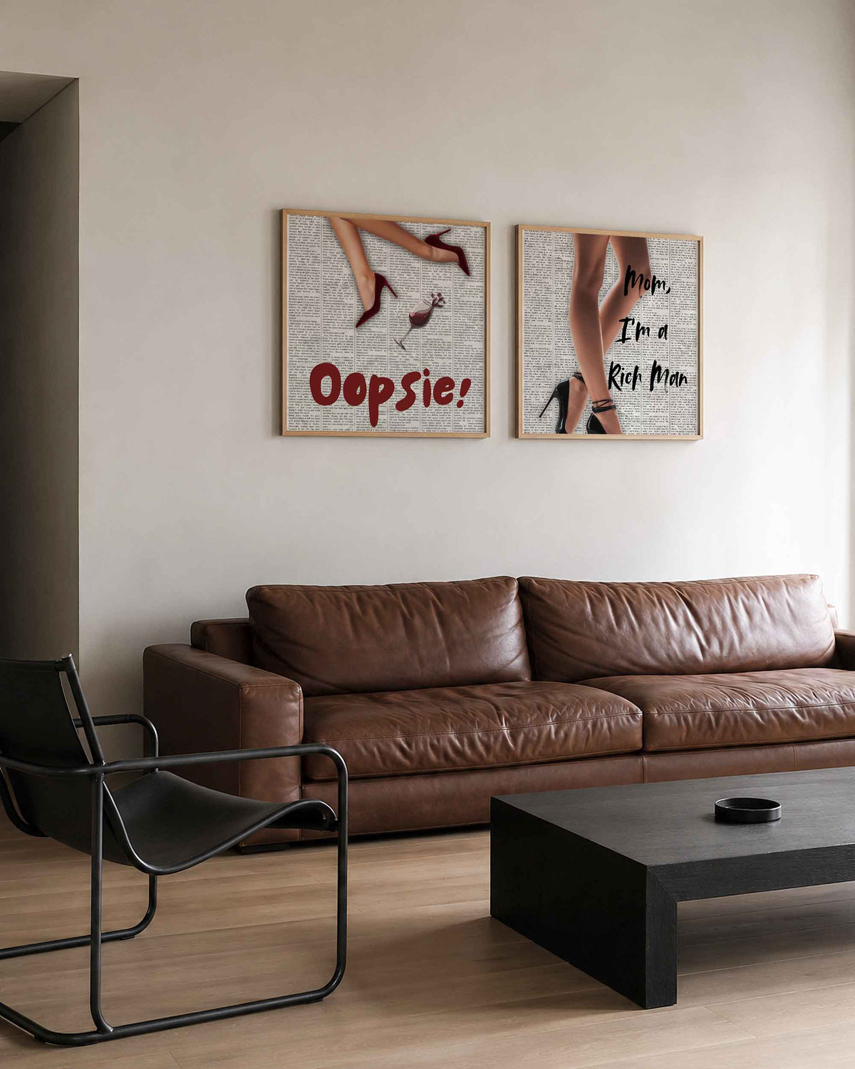 Interieurpresentatie van een tweedelige vierkante posterset met new york mode