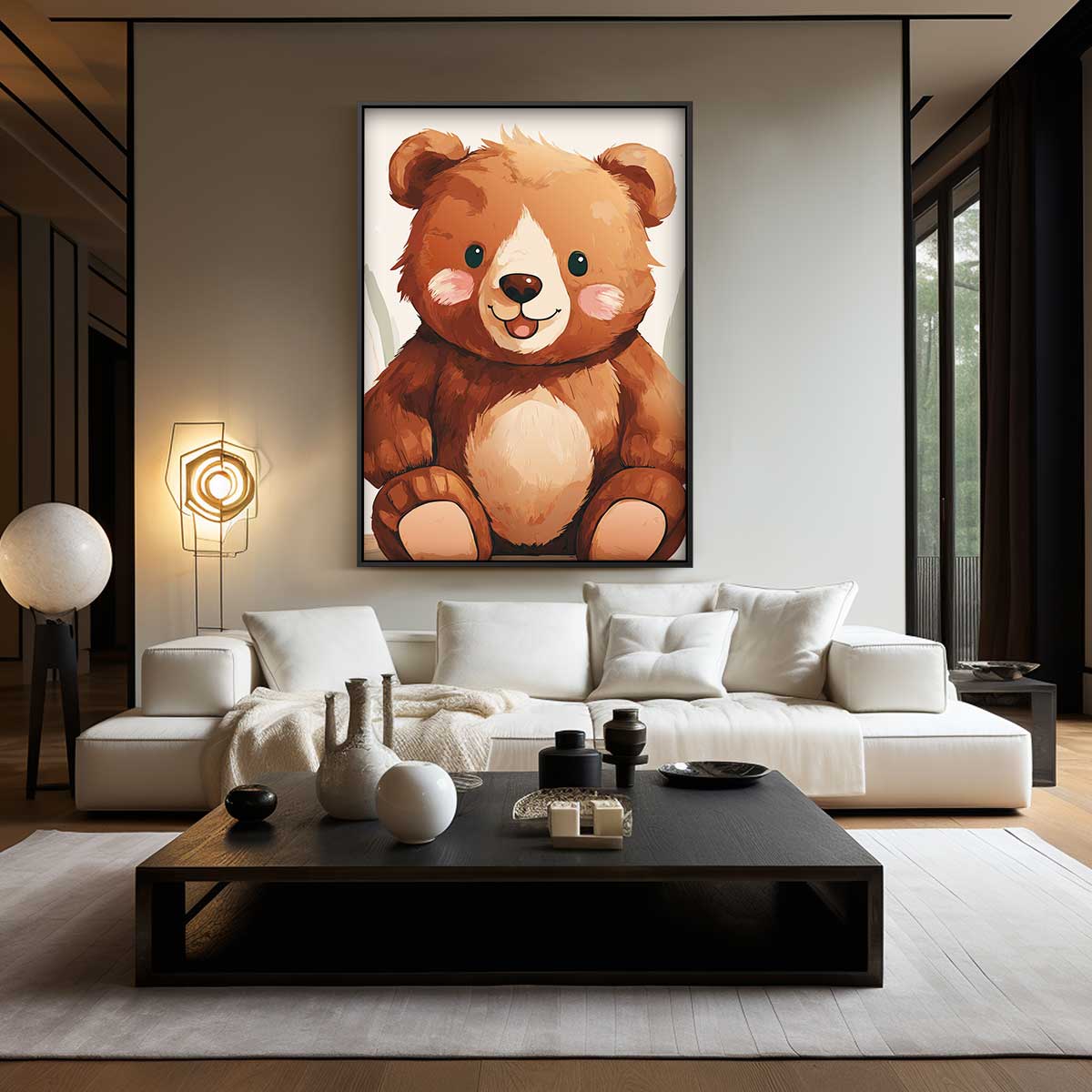 Schattige Knuffelbeer Illustratie Kunstwerk-canvas-dibond-plexiglas-wanddecoratie-WallArtistic