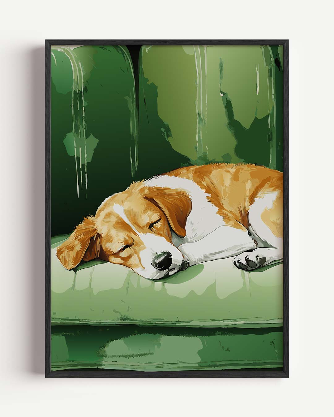 Slapende Hond op Groene Bank Poster-WallArtistic