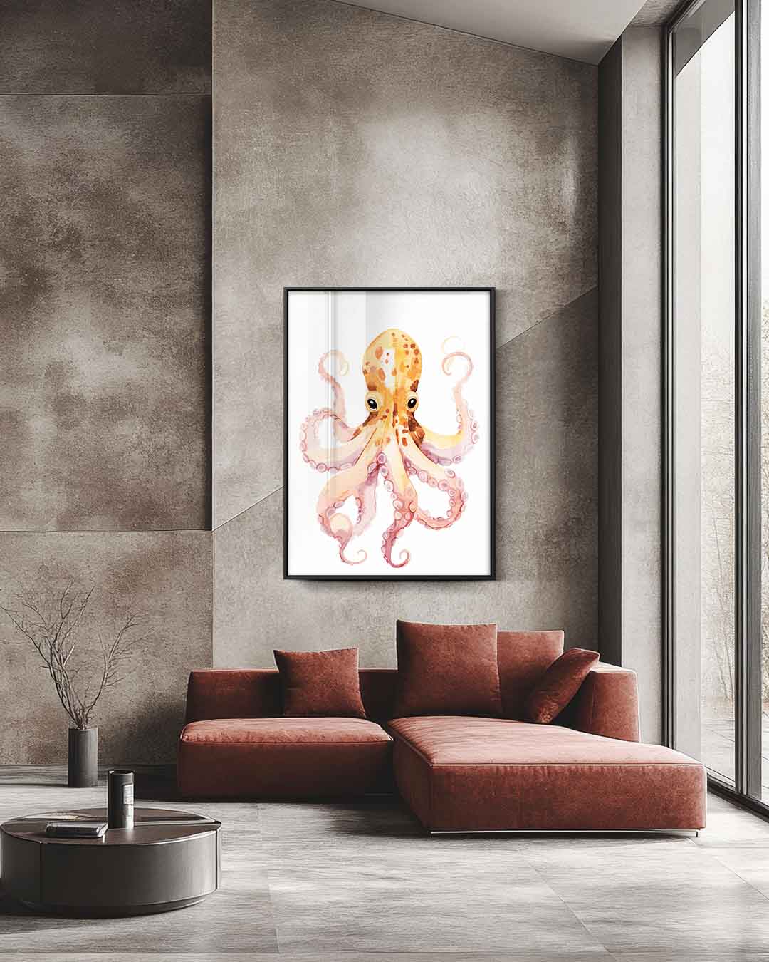Vrolijke Octopus Illustratie Kunstwerk-canvas-dibond-plexiglas-wanddecoratie-WallArtistic