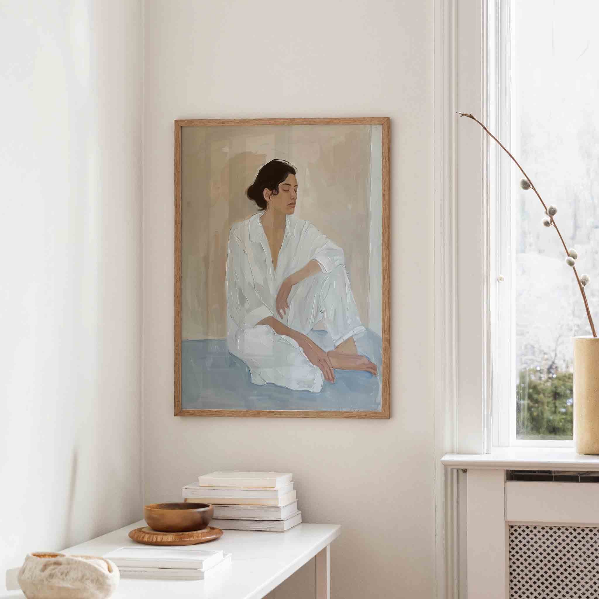 Vrouw in witte kleding Poster