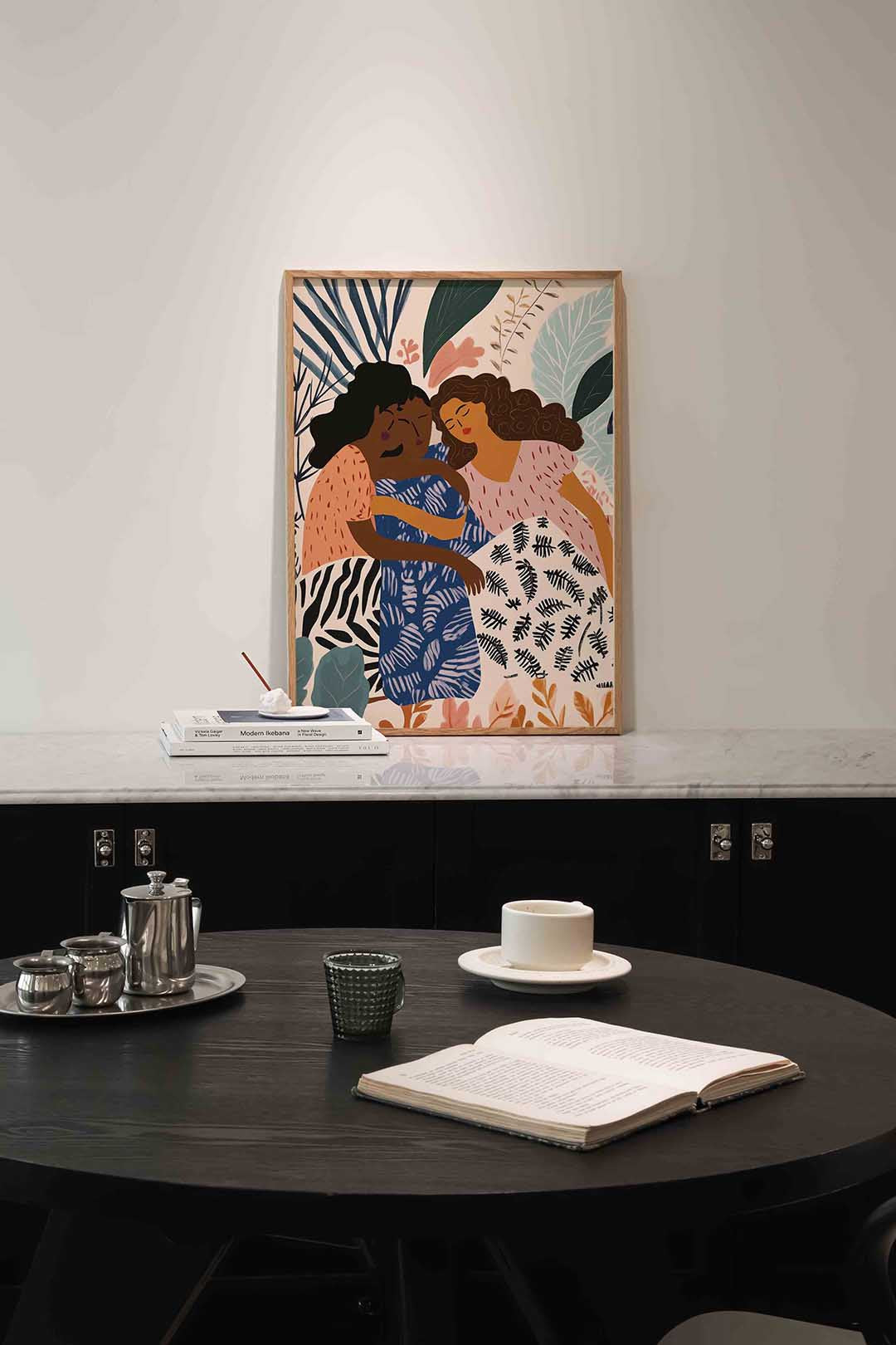 Drie figuren met bladeren Poster