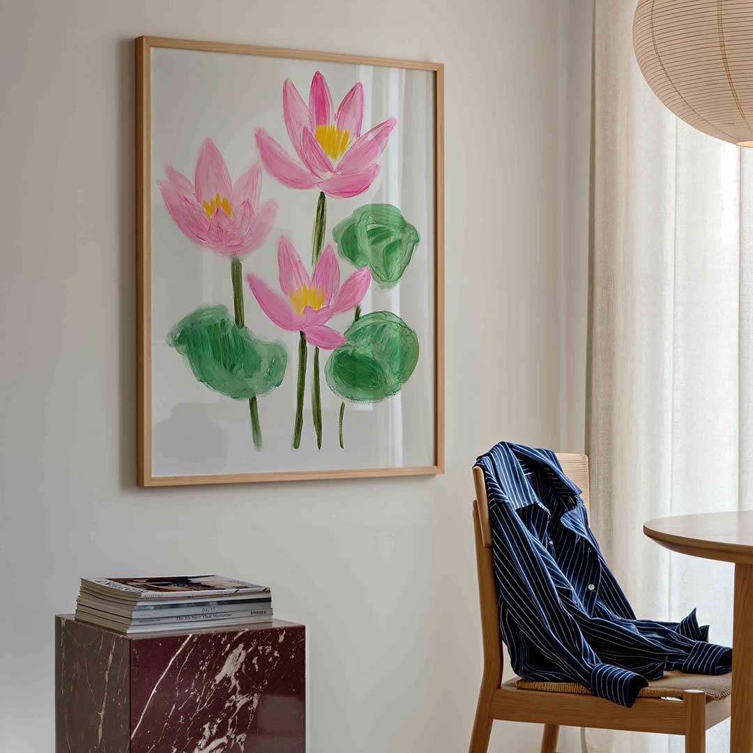 Roze bloemen en groene bladeren Poster