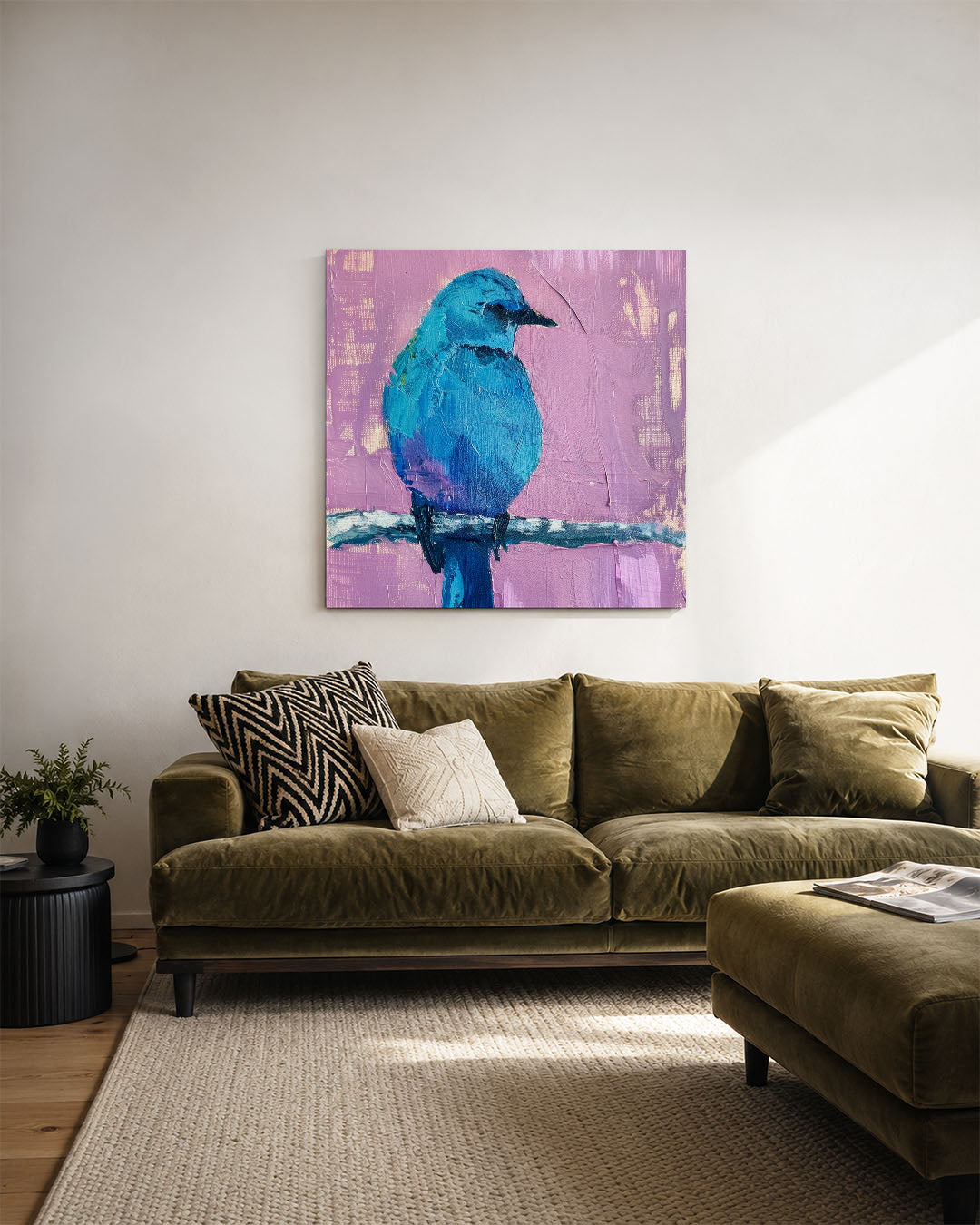 Blauwe vogel portret Kunstwerk