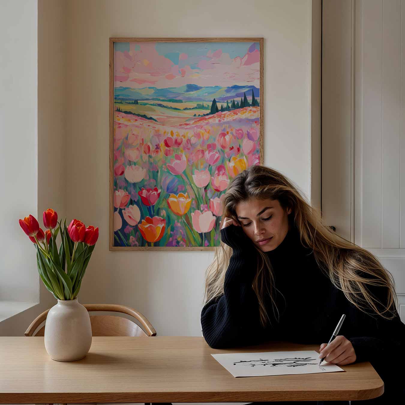 Vrolijke Tulpenweide Poster-WallArtistic