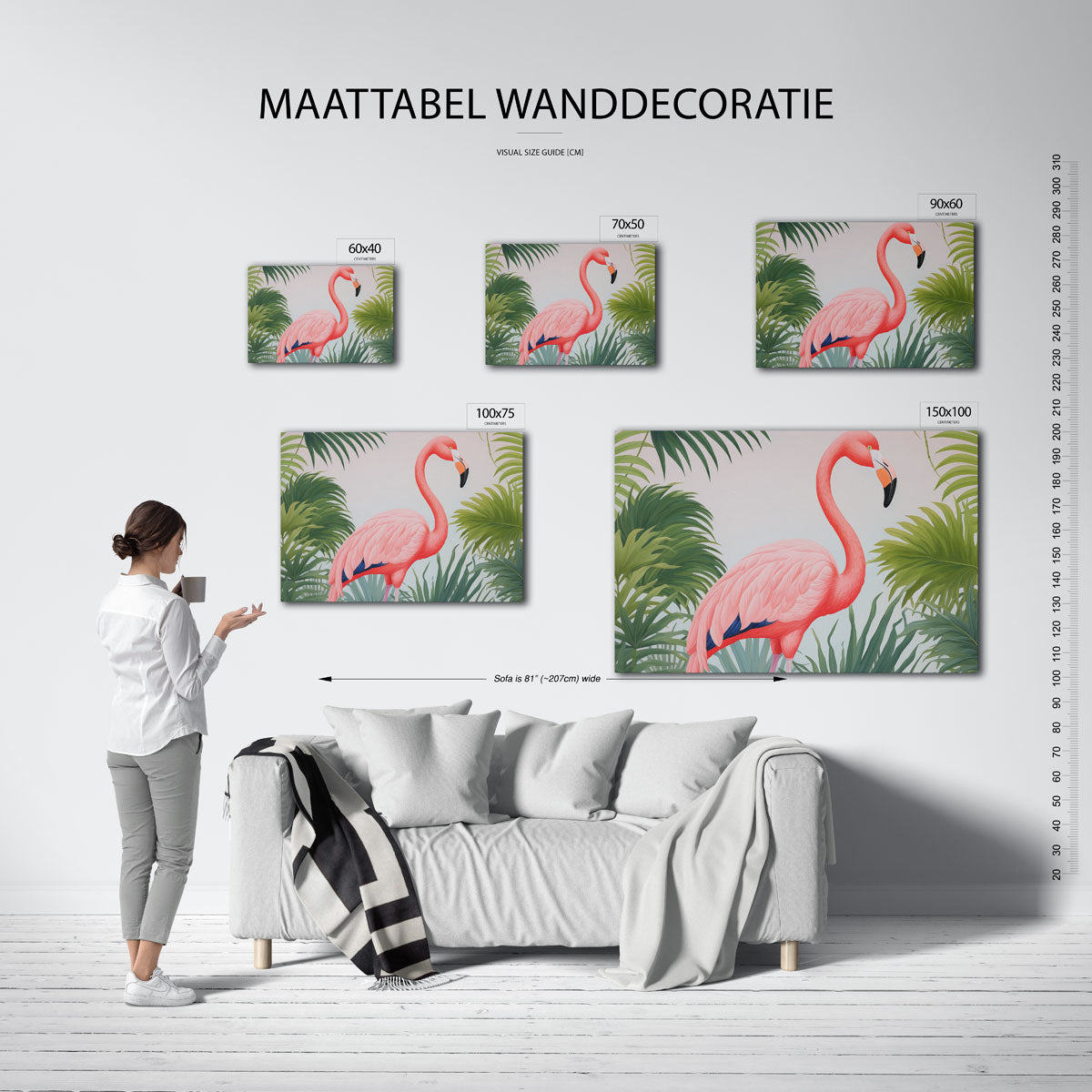 Flamingo en palmen Kunstwerk