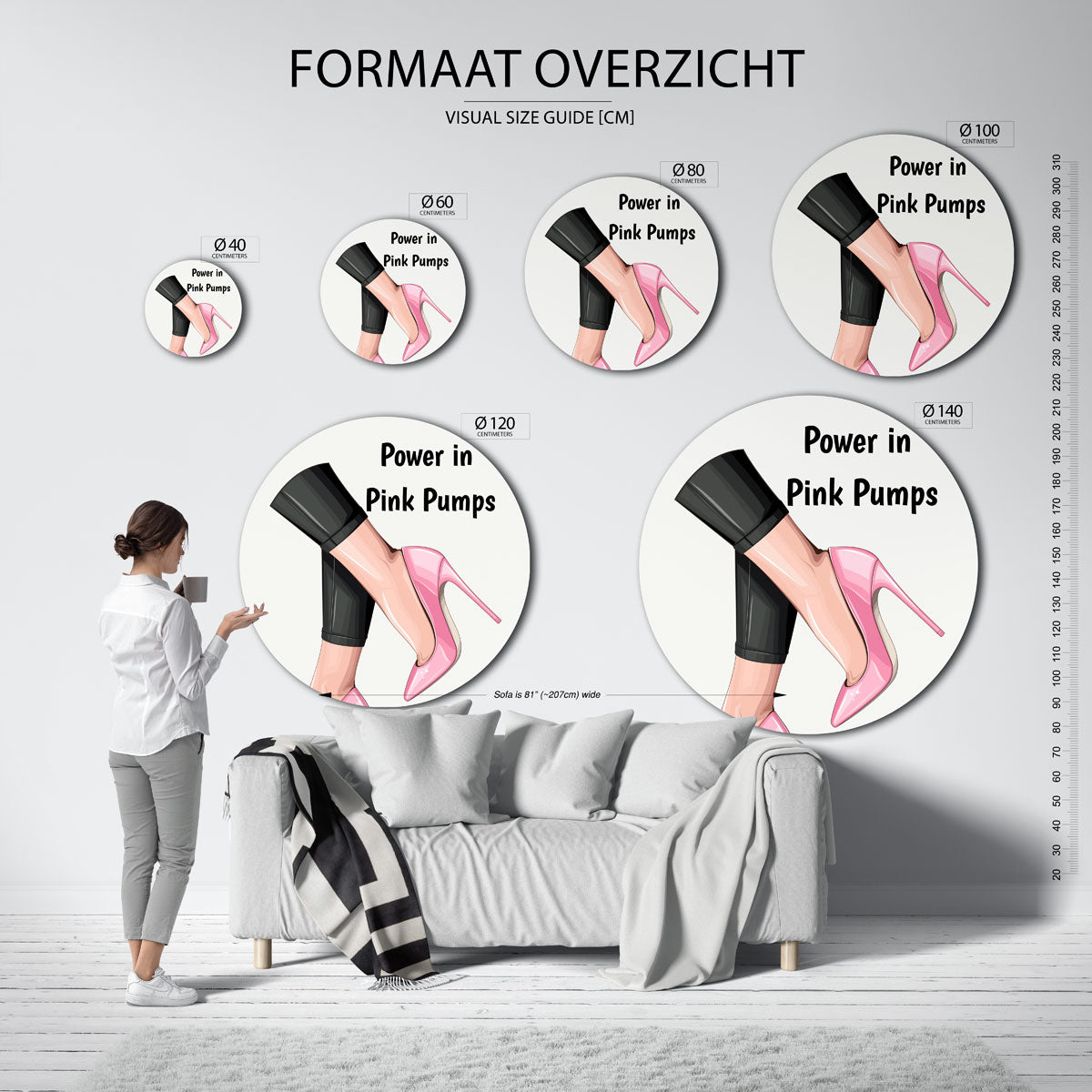 Roze pumps en zwarte broek Muurcirkel