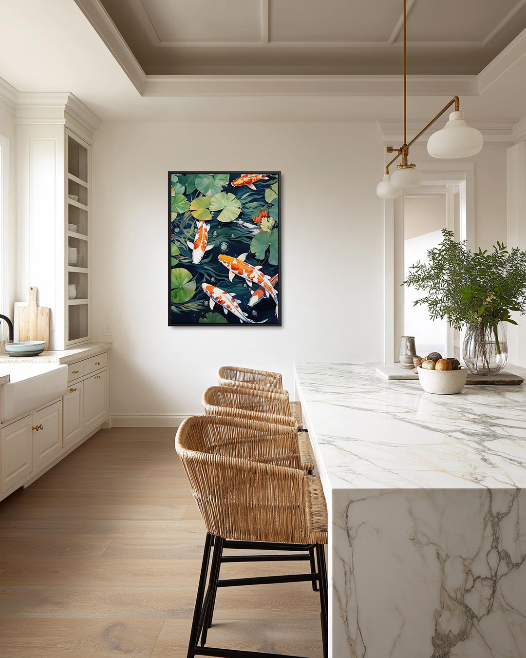 Vijver met koi Kunstwerk