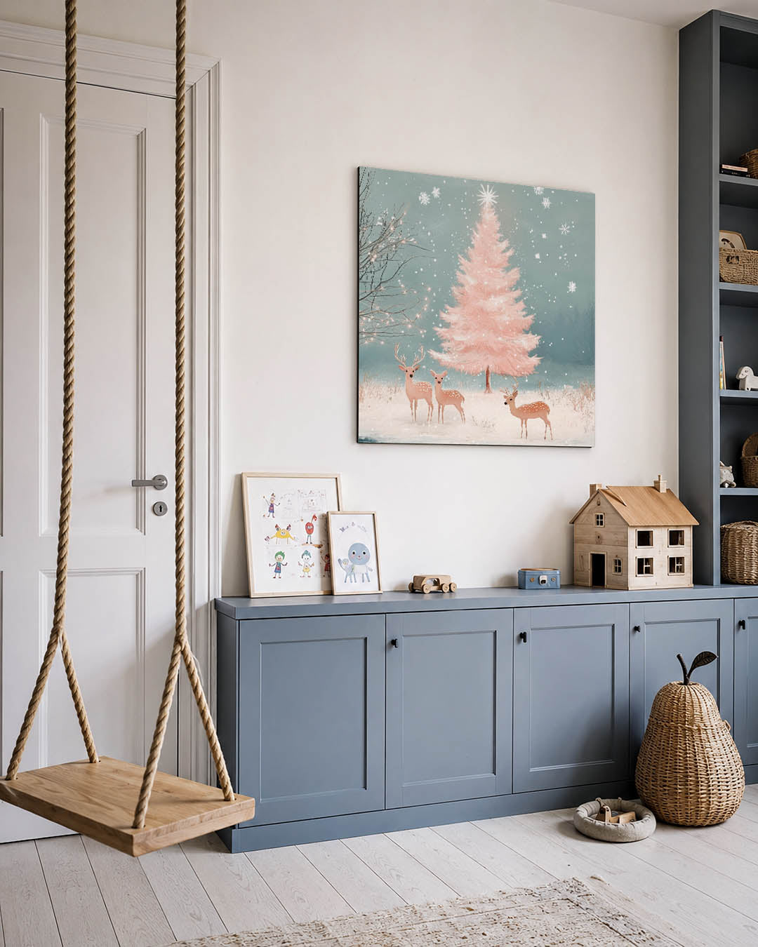 Winterlandschap met herten Kunstwerk