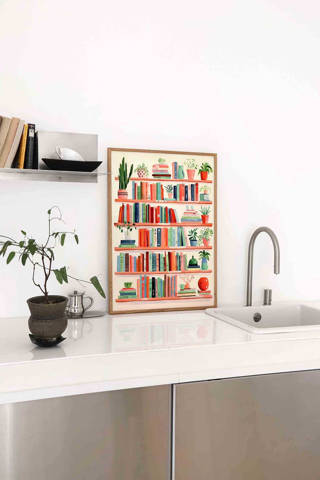 Boekenplank met planten Poster