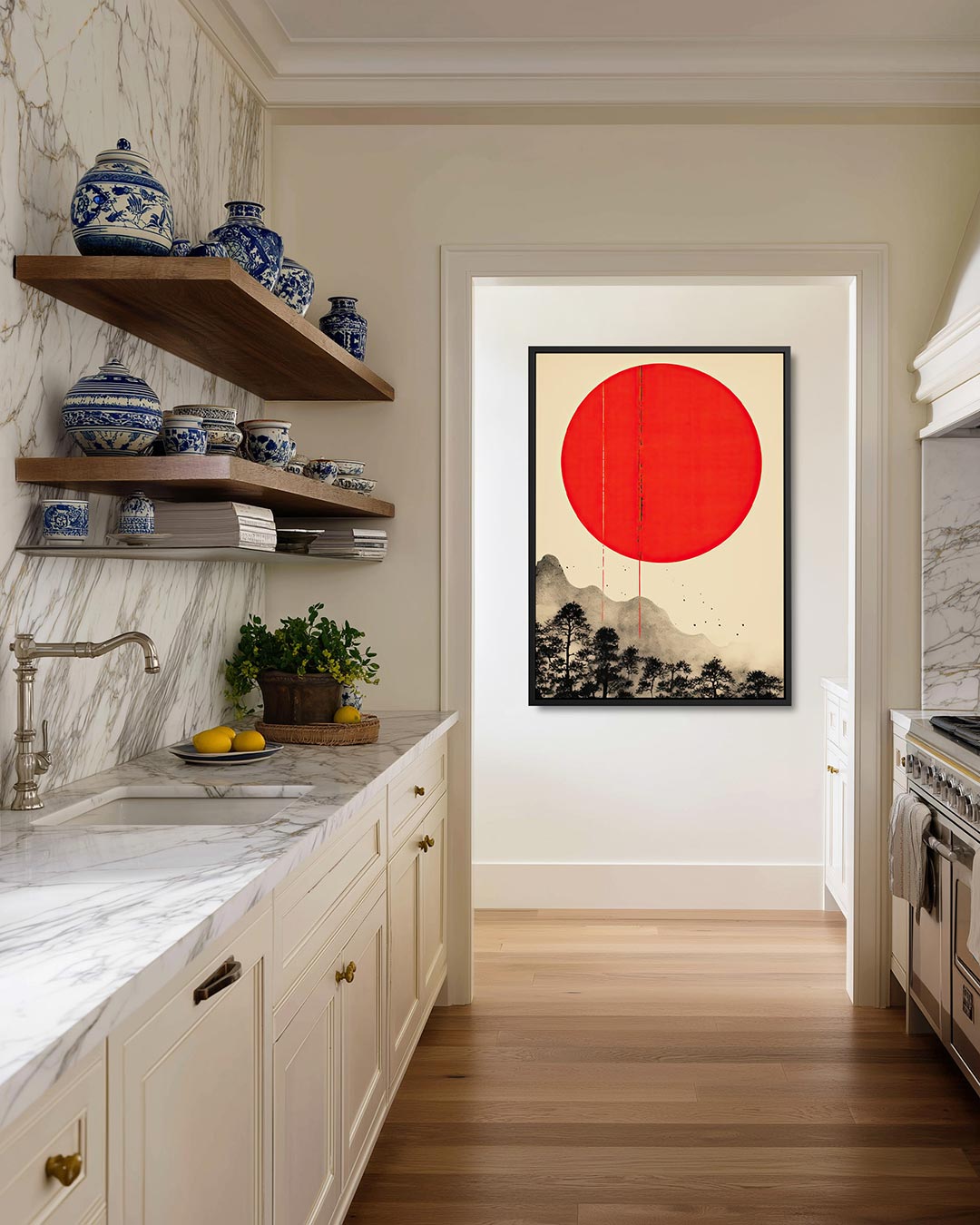 Rode zon landschap Kunstwerk