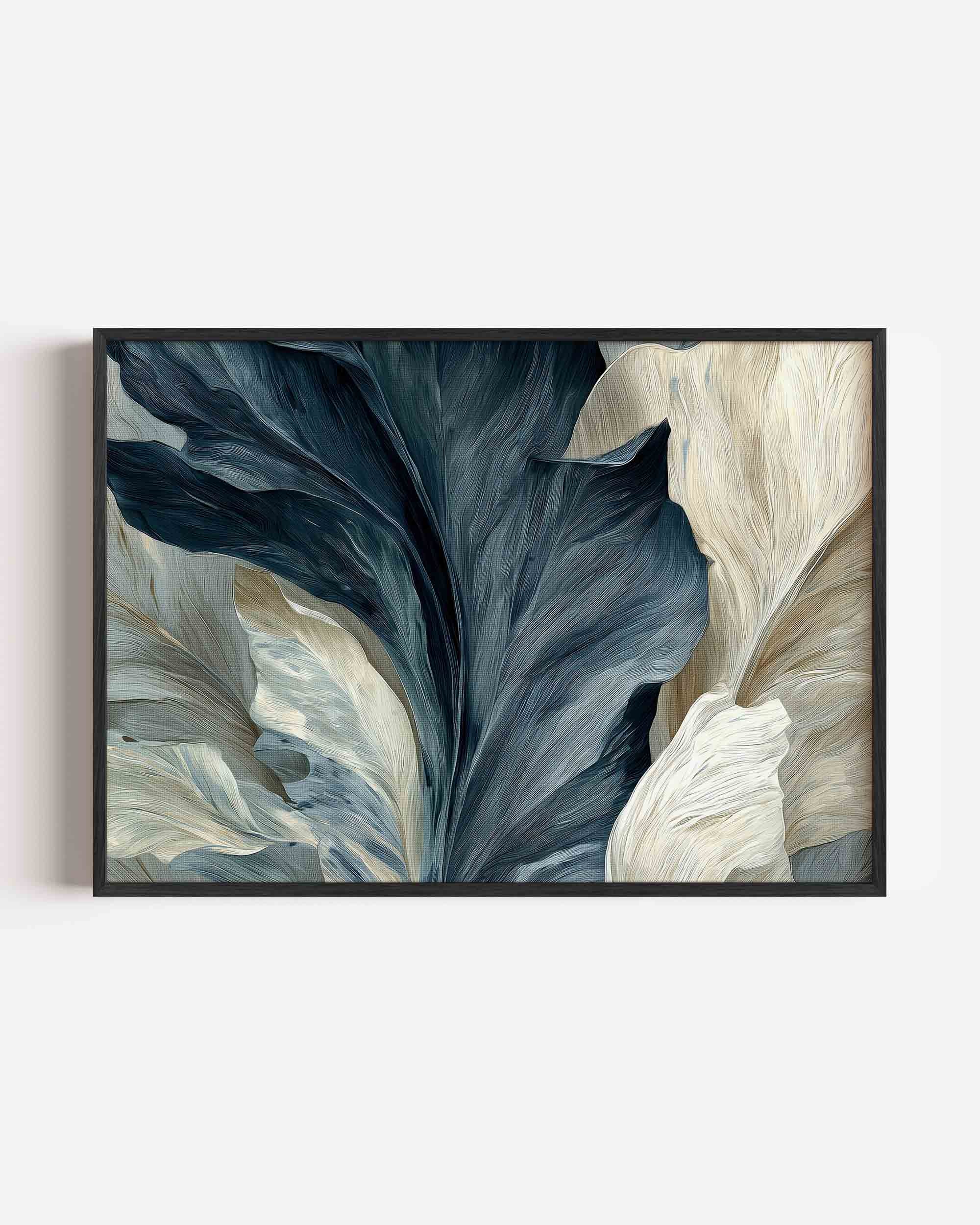 Bladeren in blauw en beige Poster