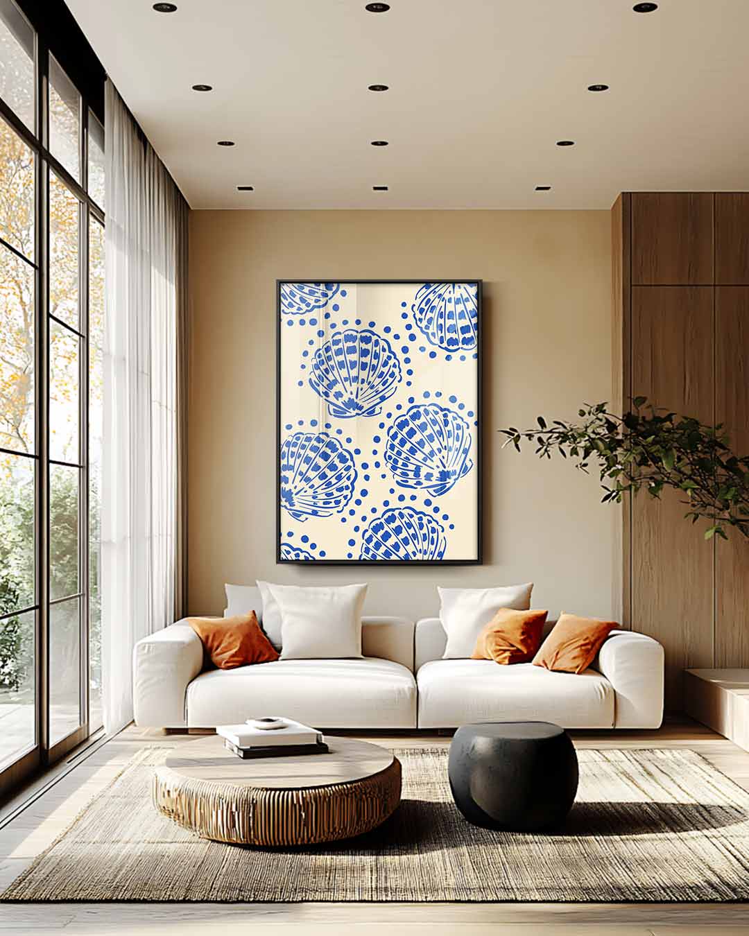 Blauwe Schelpenpatroon Kunstwerk-canvas-dibond-plexiglas-wanddecoratie-WallArtistic