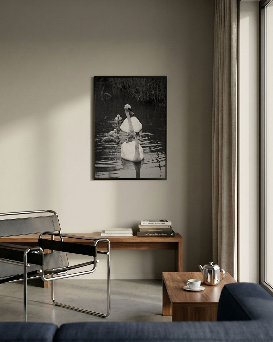 Zwanenfamilie in water Poster