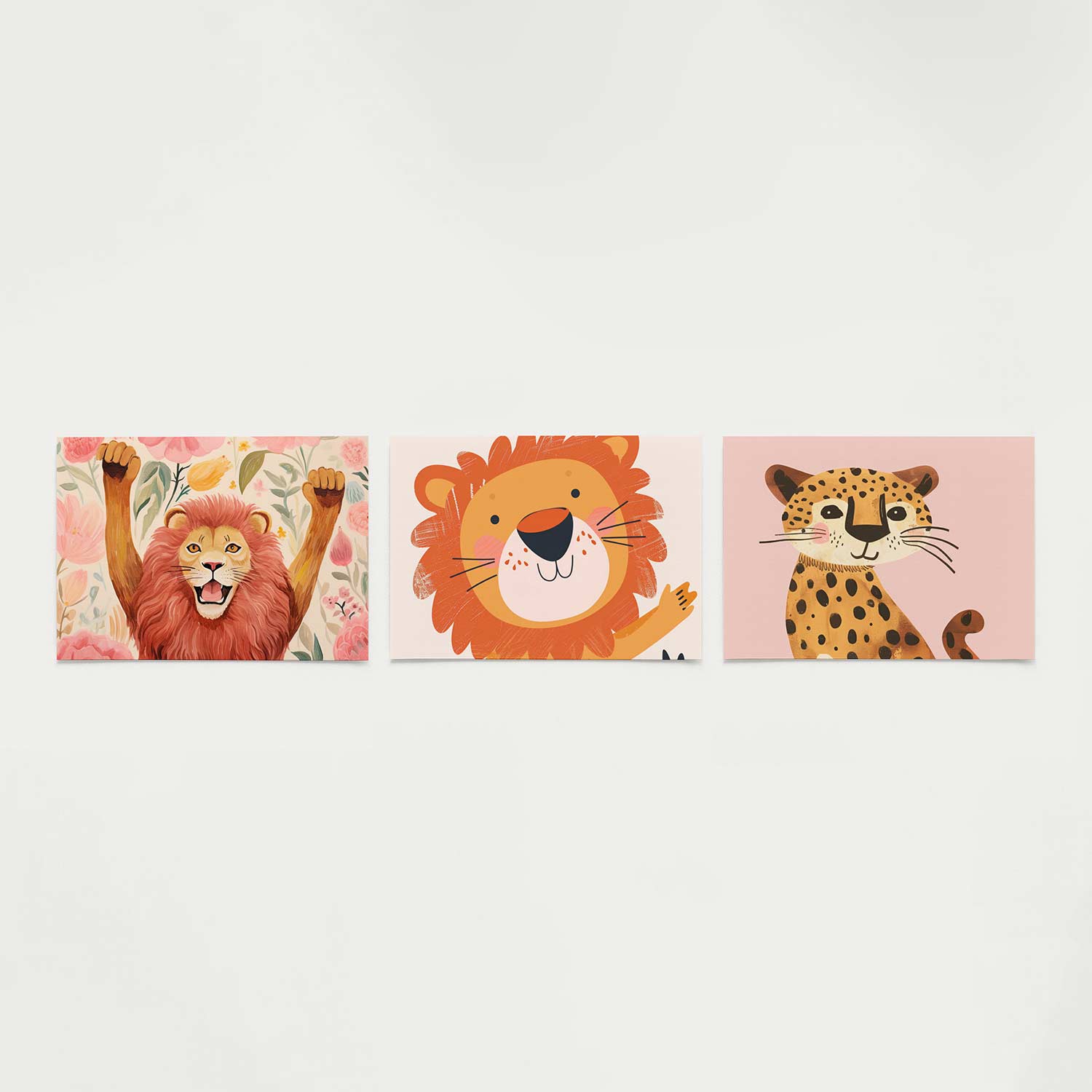 Leeuw en bloemen Posterset