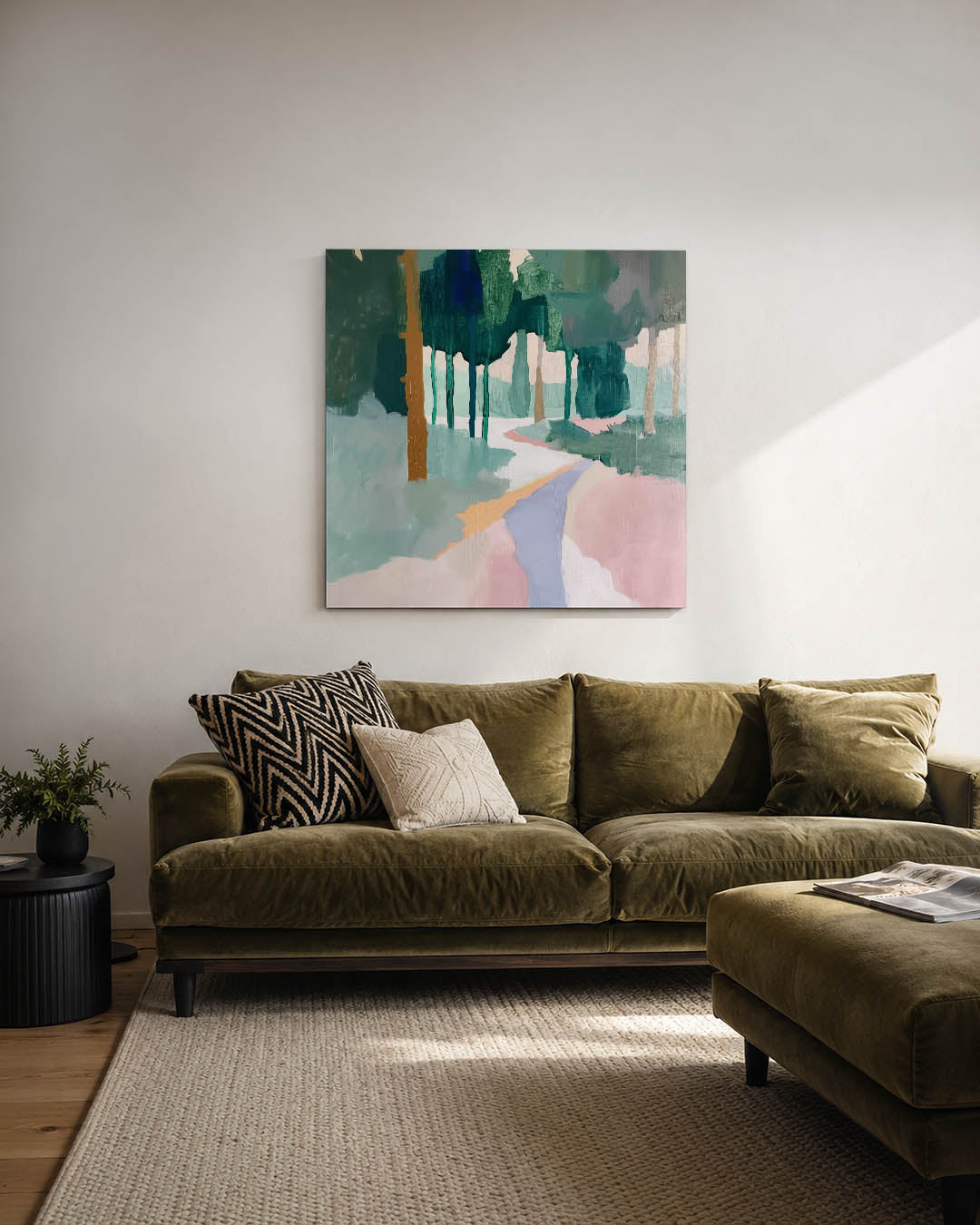 Boslandschap in kleurvlakken Kunstwerk