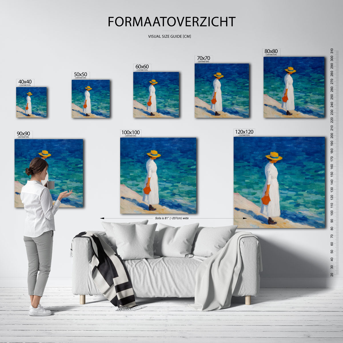 Vrouw met hoed aan zee Poster