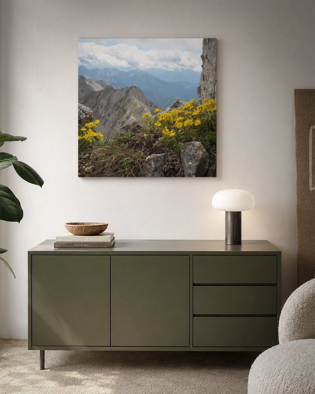 Berglandschap met bloemen Kunstwerk