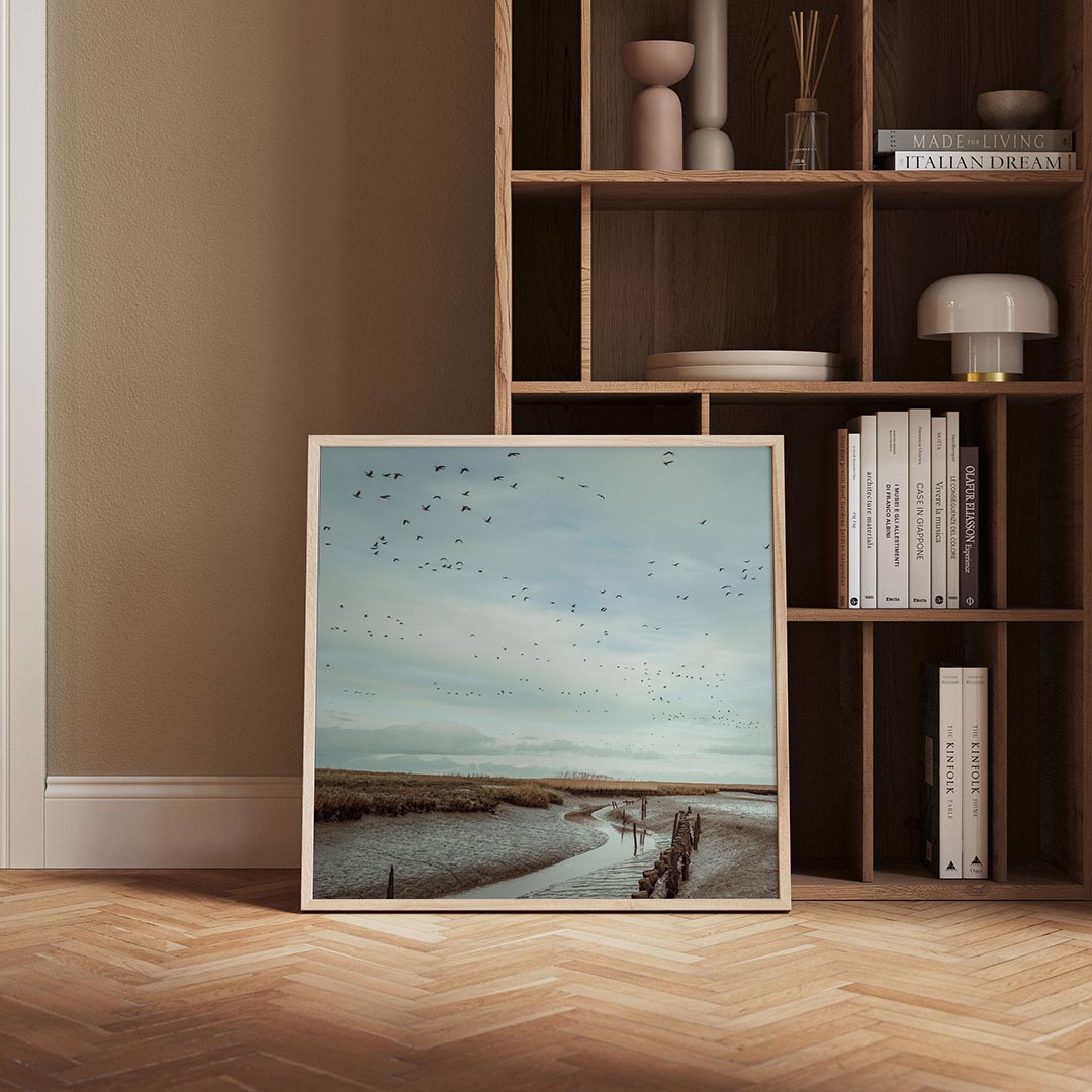 Vogels boven landschap Poster
