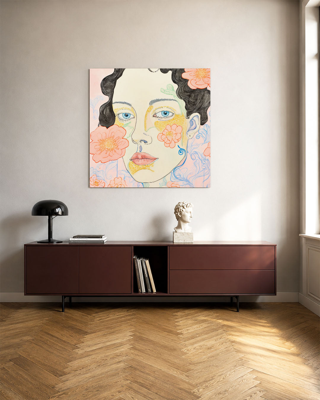 Vrouwelijk portret bloemen Kunstwerk