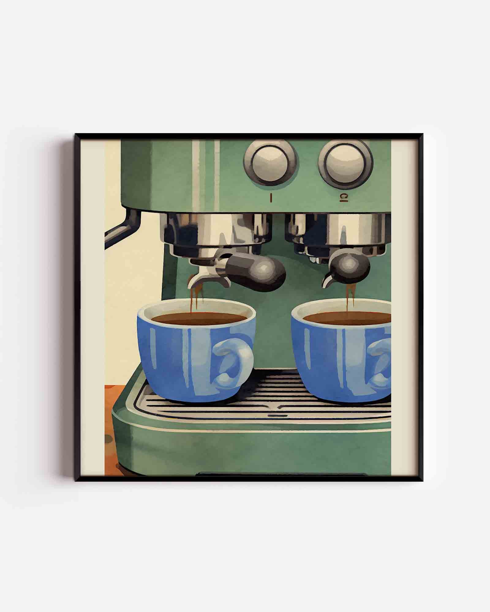 Koffiemachine met blauwe kopjes Poster