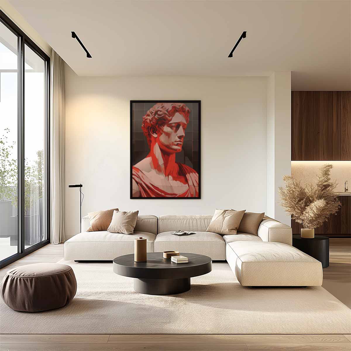 Klassieke Buste in Rood Licht Kunstwerk-canvas-dibond-plexiglas-wanddecoratie-WallArtistic